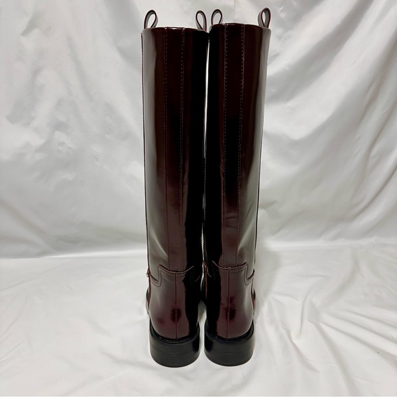 ZARA Oxblood / Burgundy Leather Knee-High Riding Boots | Flat sz 40 - Picture 4 of 10